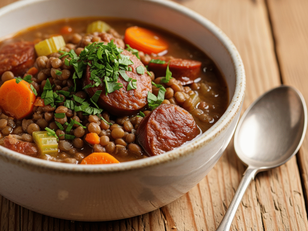 Recette lentilles saucisses